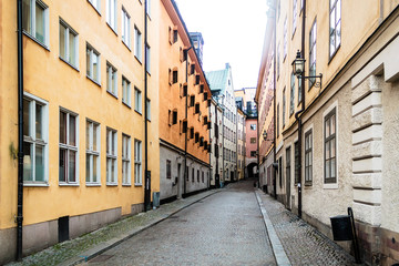 Fototapeta na wymiar Narrow Streets of Old Town (Gamla Stan) in Stockholm, Sweden