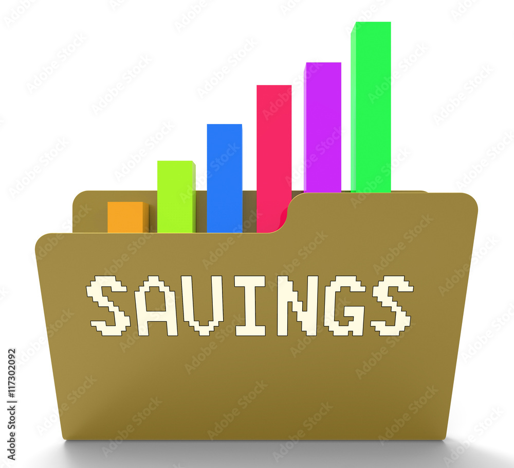 Aufkleber savings file means business graph and bank 3d rendering