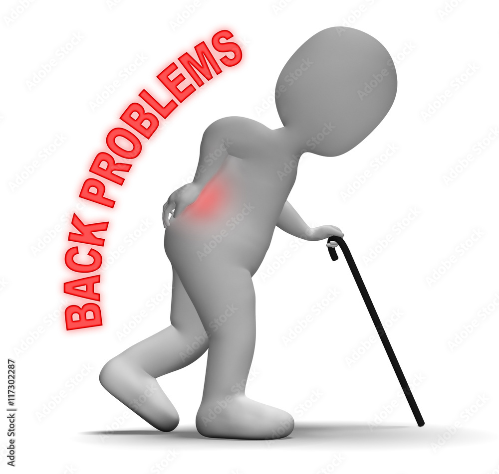 Aufkleber back problems means spinal column and backbone 3d rendering