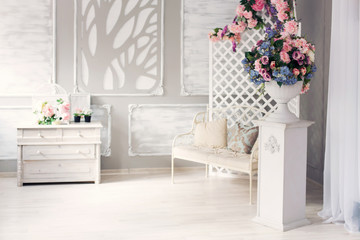 light beautiful an interior with spring flowers