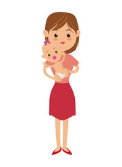 flat design woman carrying baby icon vector illustration