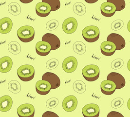 Hand drawn kiwi seamless pattern.
