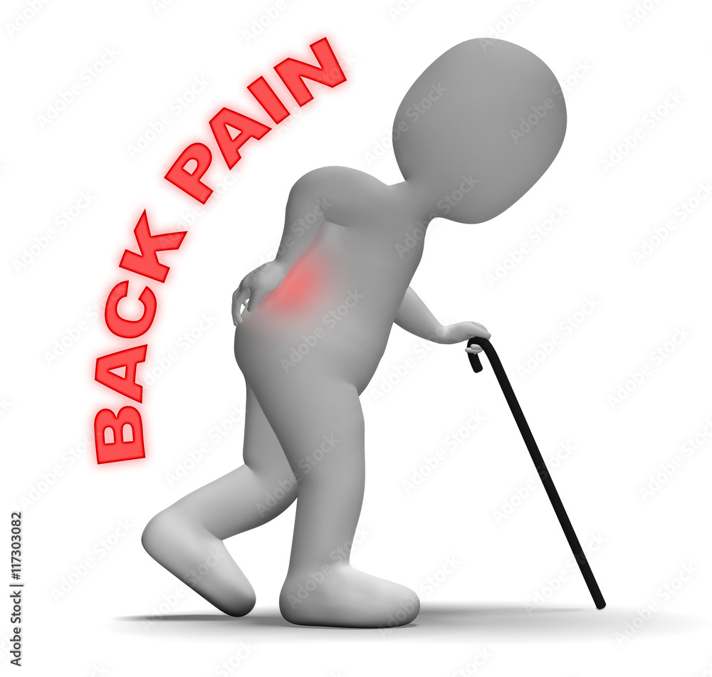Poster back pain represents spinal column and backbone 3d rendering