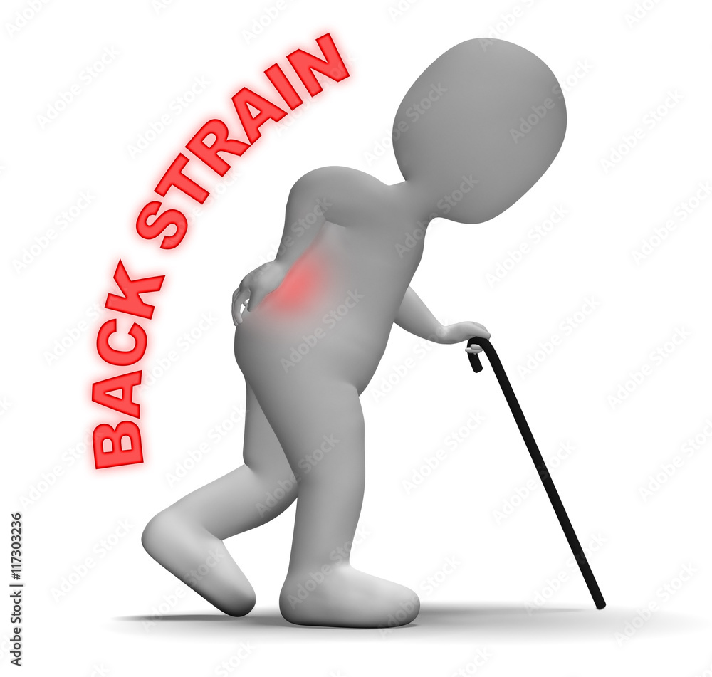 Aufkleber back strain represents spinal column and backache 3d rendering