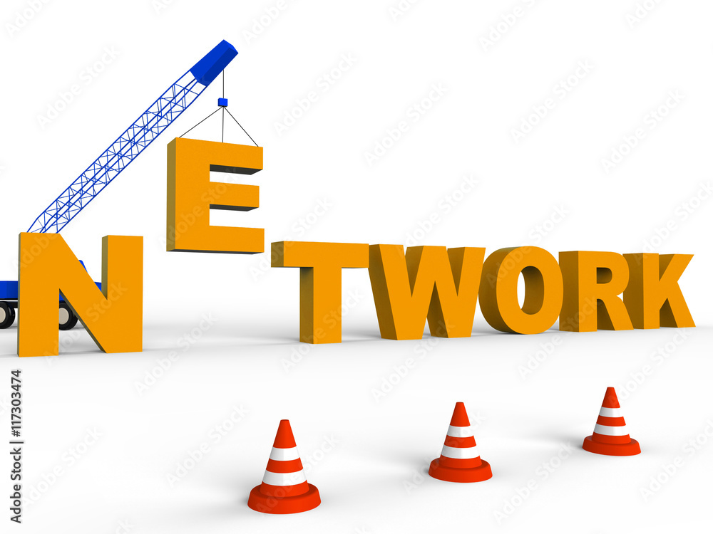 Poster build network shows networking connectivity and building 3d rend