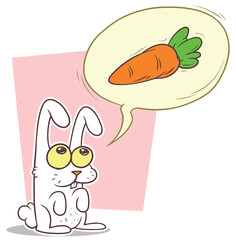 Cartoon cute little white rabbit with carrot