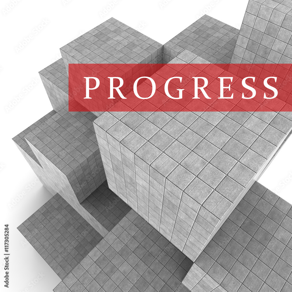 Poster progress blocks indicates advancement progression and headway 3d