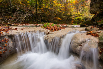 Fototapeta na wymiar colorful autumn at urederra natural park, spain