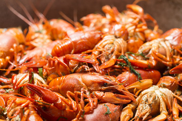 boiled crayfish with herbs background