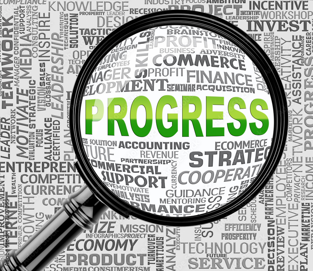 Poster progress magnifier represents forward searching and search