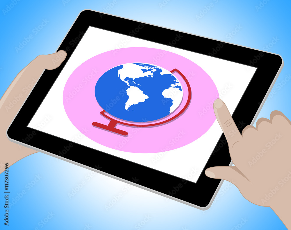 Aufkleber globe tablet means globalization world and computer