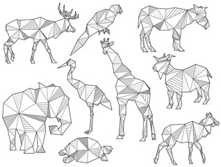 vector set of origami animal silhouettes