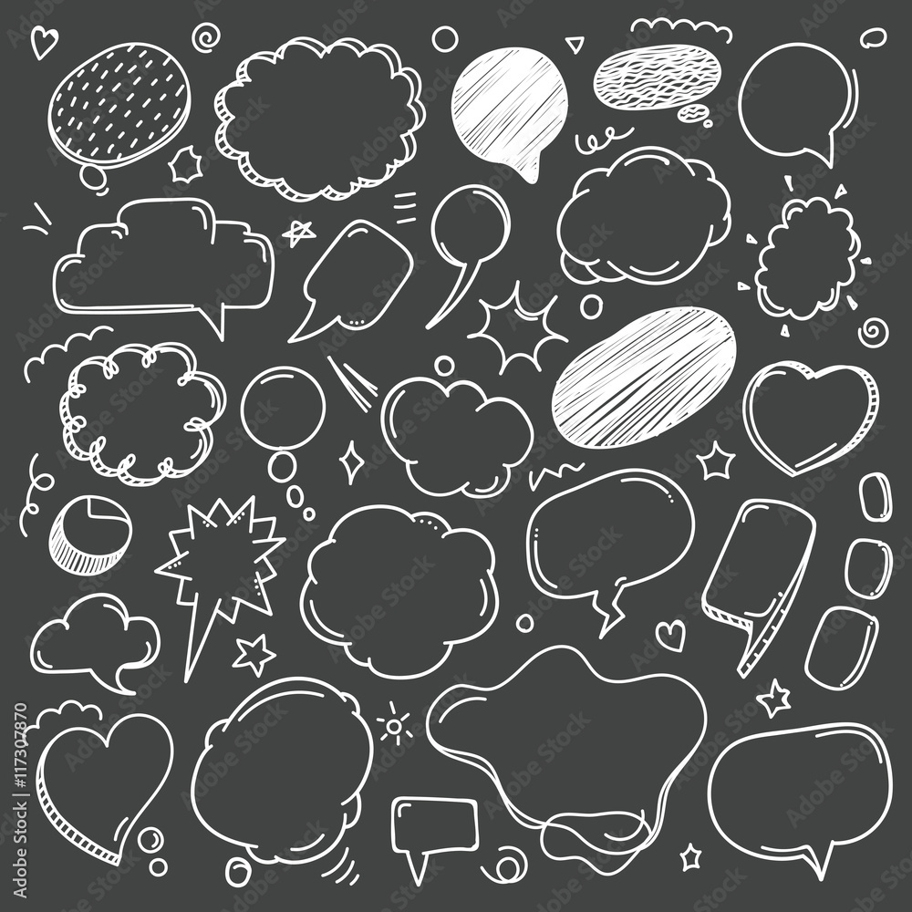 Poster Different sketch style speech clouds collection on dark backgrou