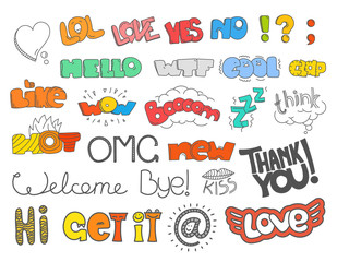 Different sketch style words collection. Vector doodles set