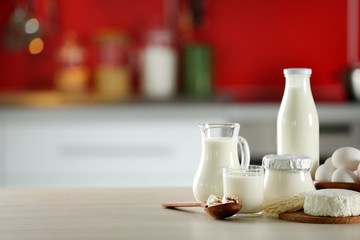 Dairy products on kitchen table