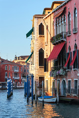 Colorful facades of old medieval houses in Venice, Italy.