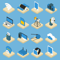 Wireless Technology Isometric Icons On Pedestals