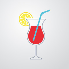 Icono plano coctel con pajita color sobre fondo degradado