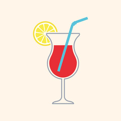 Icono plano coctel con pajita color sobre fondo rosa