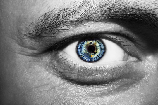 Image of man's eye with time concept