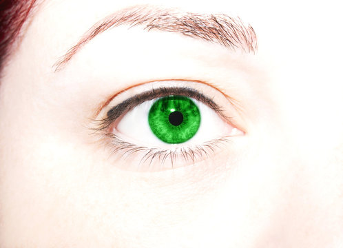 Beautiful insightful look green woman's eyes