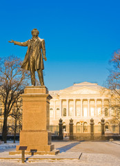 Statue of Alexander Pushkin, famous Russian poet. Arts Square, St.Petersburg, Russia
