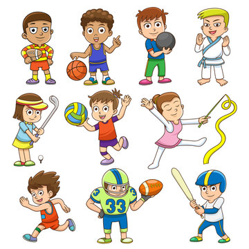 illustration of children playing different sports.