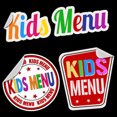 Kids menu sticker set on black
