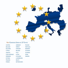 European Union map with all 27 states and gold stars. - 117314493