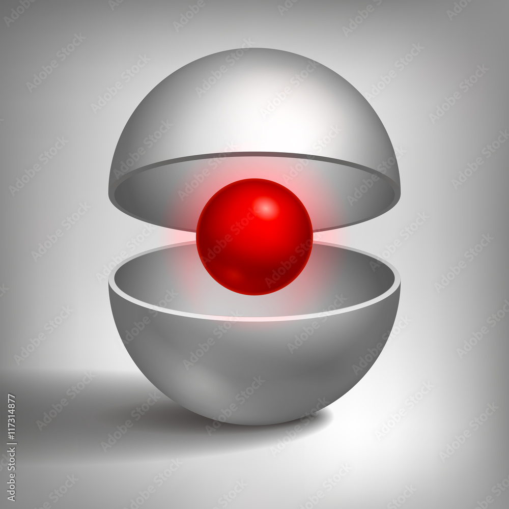 Aufkleber vector volume hollow sphere, open shape, inside a red ball, abstract object for you project design