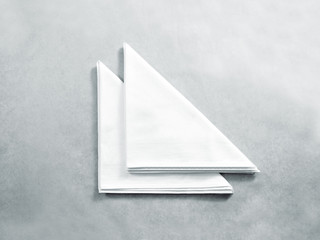 Blank white restaurant napkin mock up, isolated. Clear folded textile towel mockup design template....