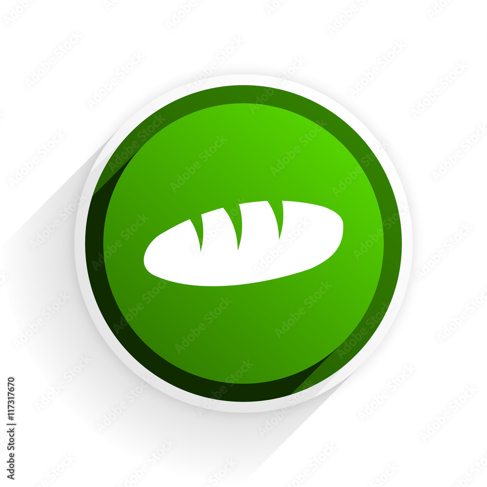 Poster bread flat icon with shadow on white background, green modern design web element