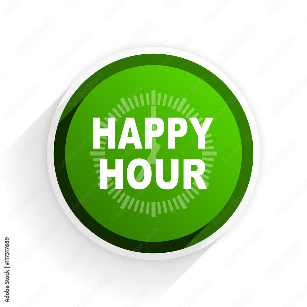 Poster happy hour flat icon with shadow on white background, green modern design web element