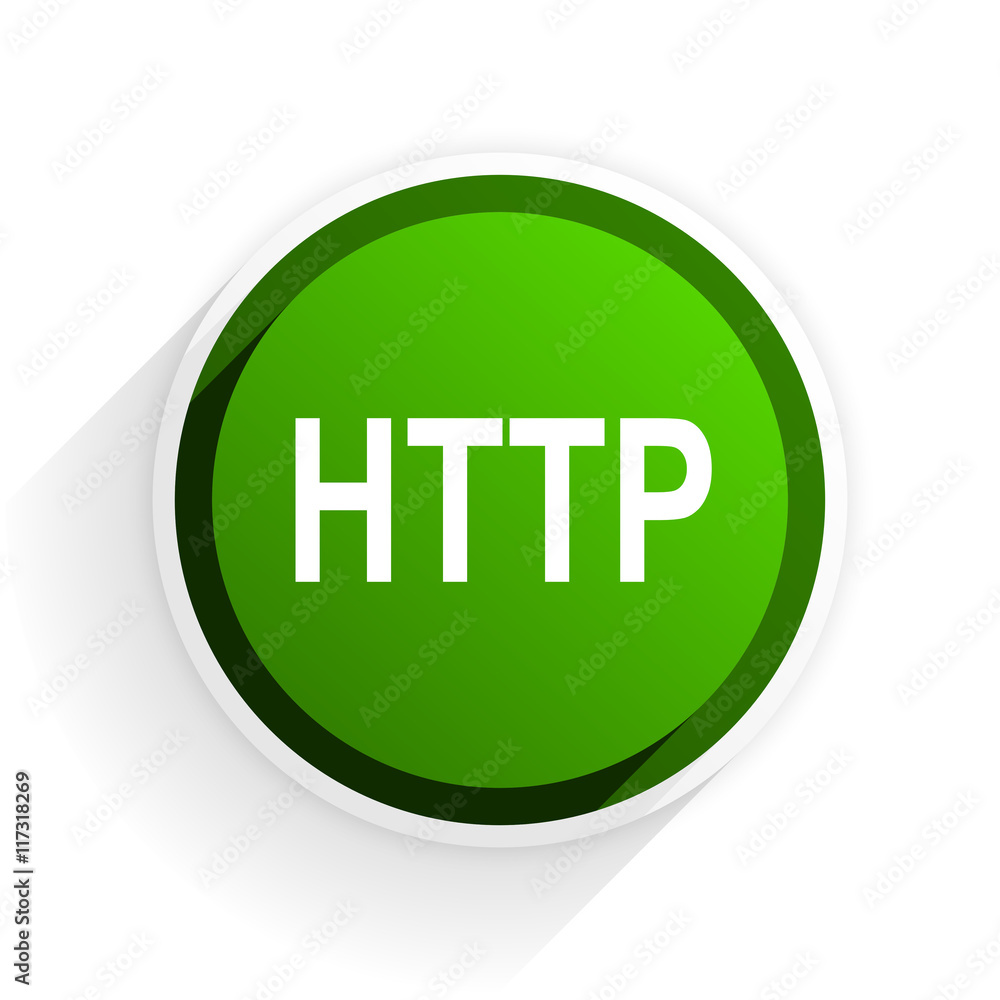 Poster http flat icon with shadow on white background, green modern design web element