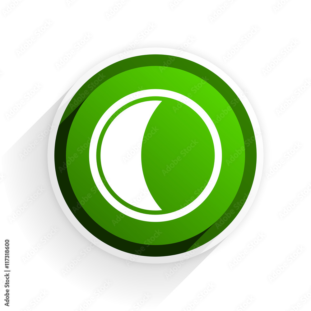 Poster moon flat icon with shadow on white background, green modern design web element