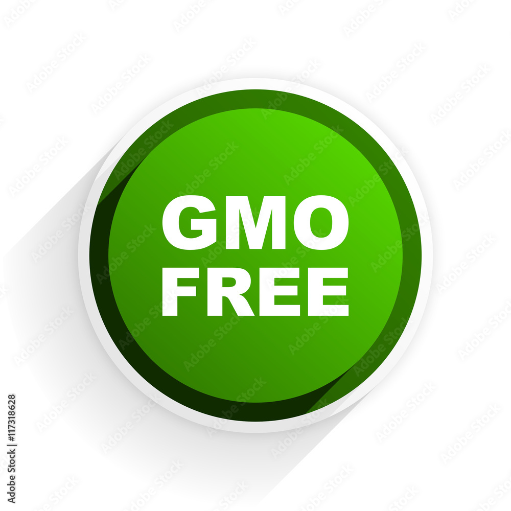 Aufkleber gmo free flat icon with shadow on white background, green modern design web element