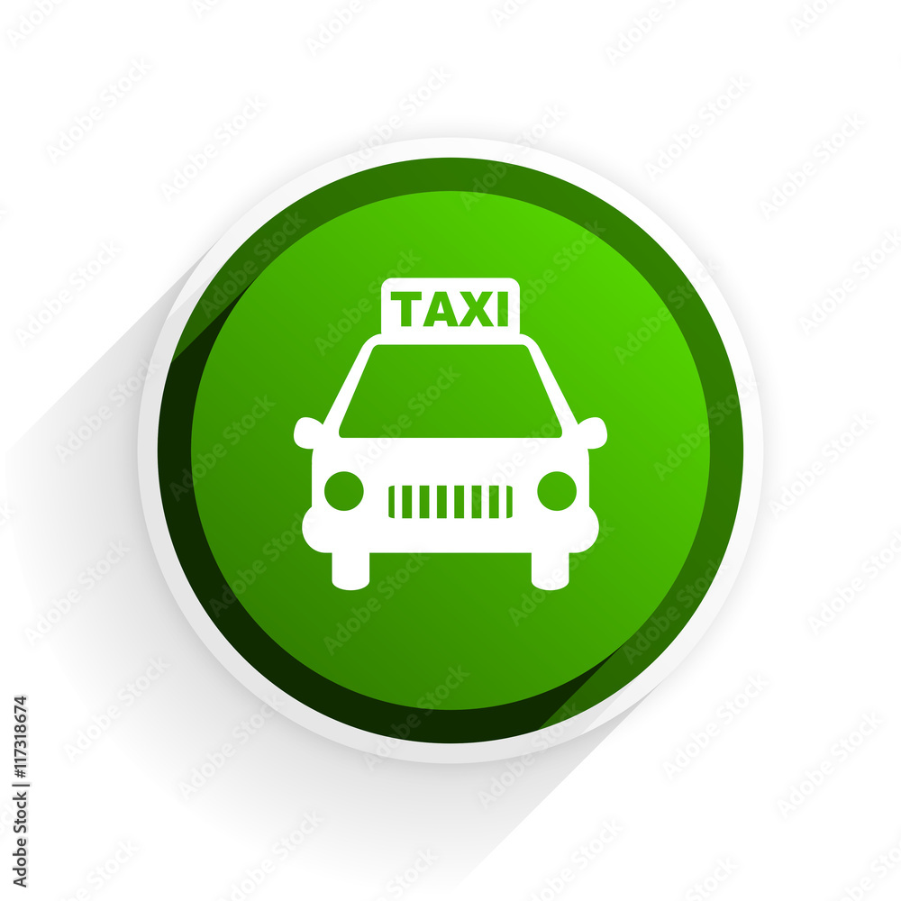 Poster taxi flat icon with shadow on white background, green modern design web element
