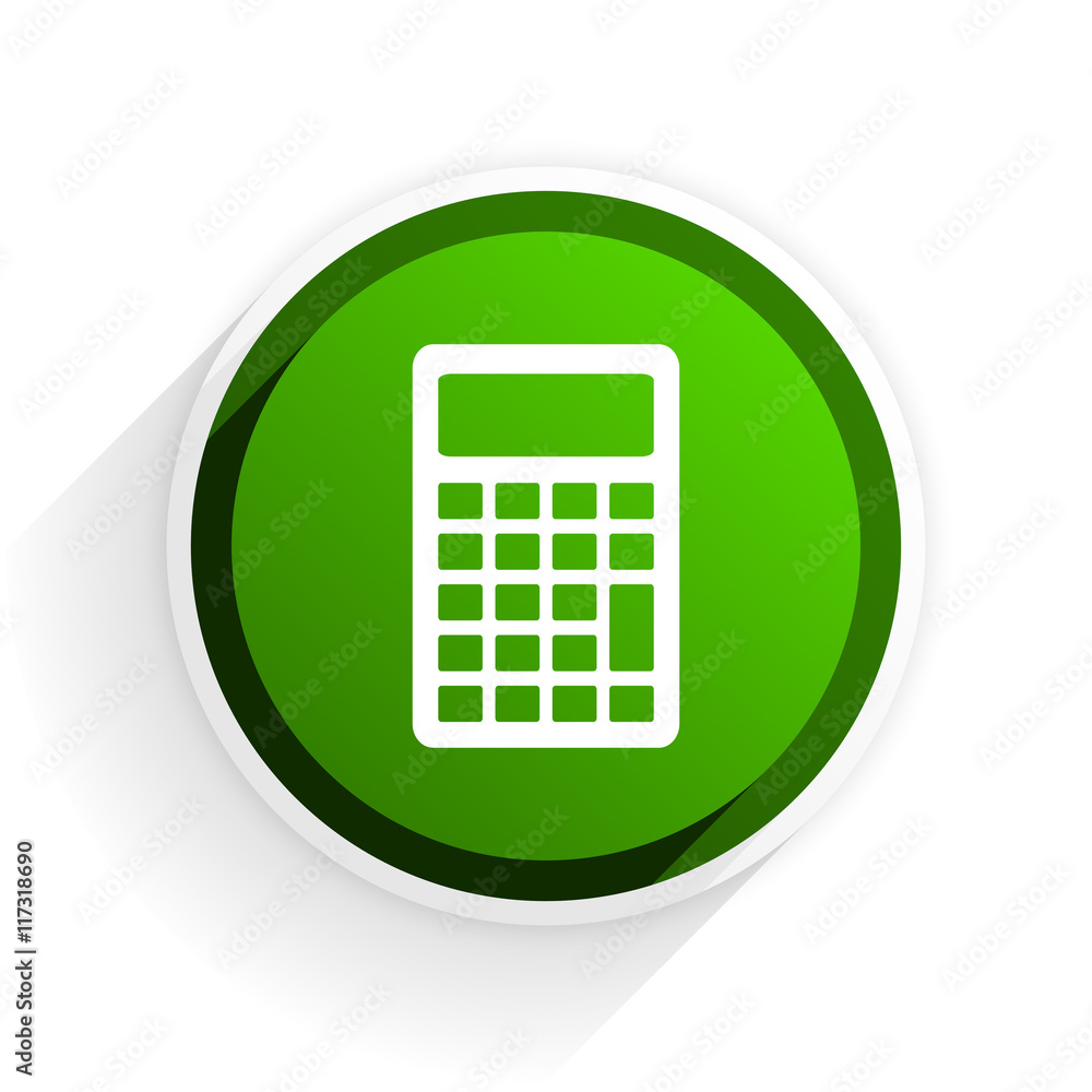 Poster calculator flat icon with shadow on white background, green modern design web element