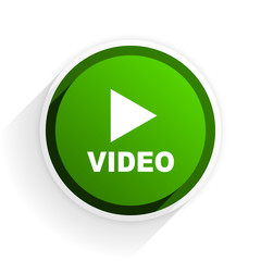 video flat icon with shadow on white background, green modern design web element