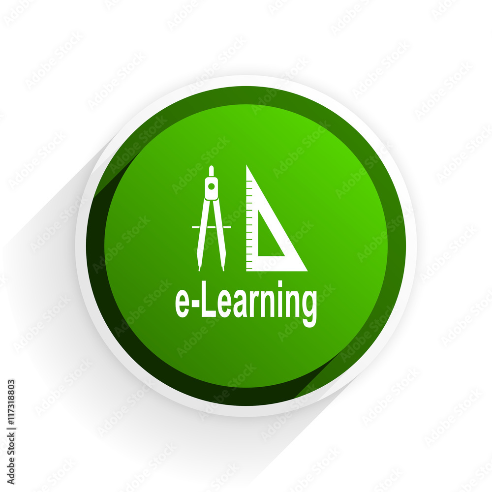 Poster larning flat icon with shadow on white background, green modern design web element