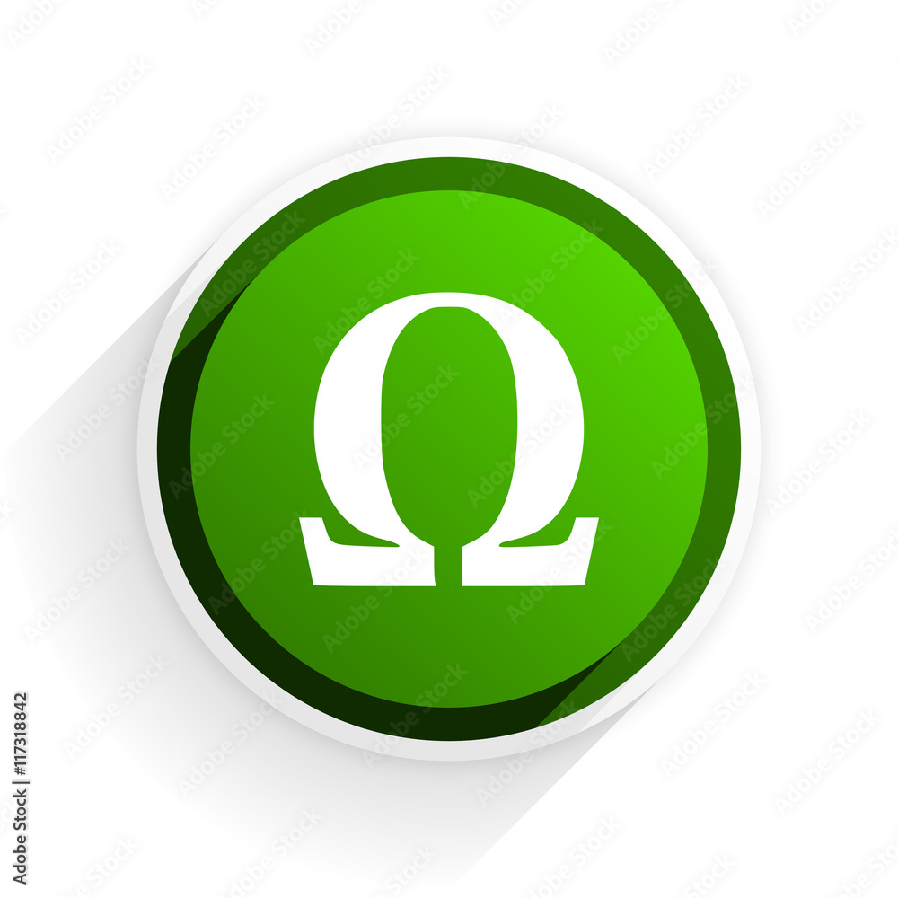 Poster omega flat icon with shadow on white background, green modern design web element