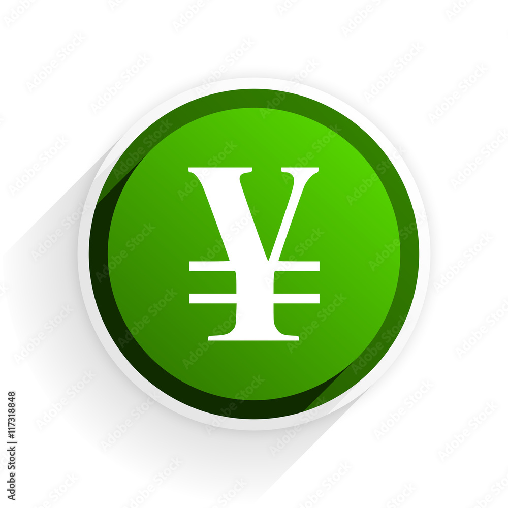 Poster yen flat icon with shadow on white background, green modern design web element