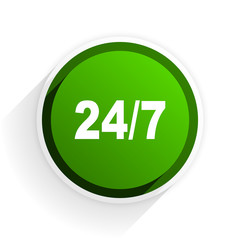 24/7 flat icon with shadow on white background, green modern design web element
