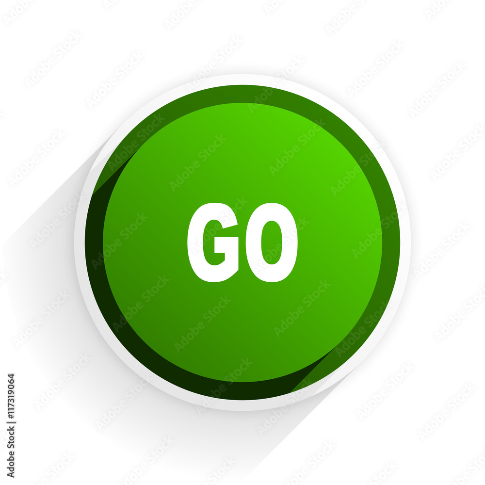Poster go flat icon with shadow on white background, green modern design web element