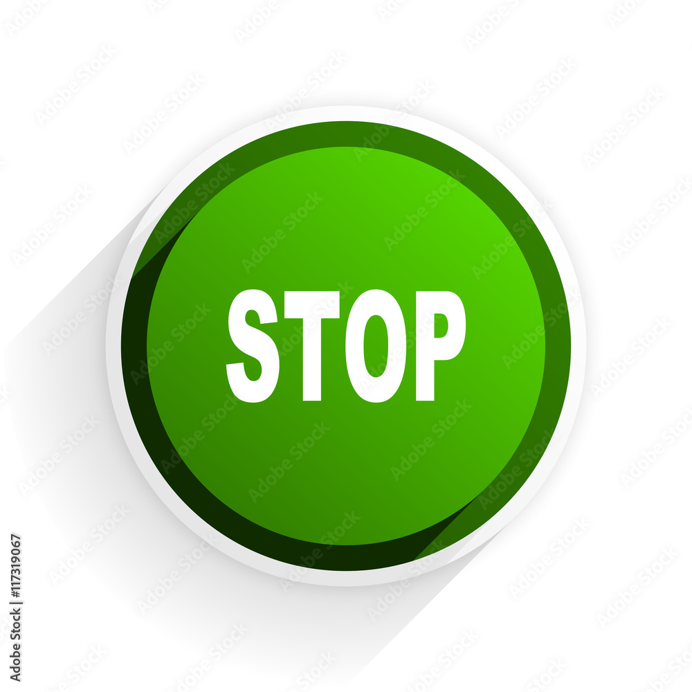Aufkleber stop flat icon with shadow on white background, green modern design web element