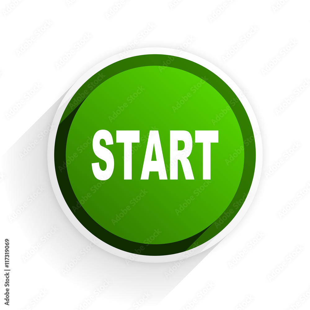 Poster start flat icon with shadow on white background, green modern design web element