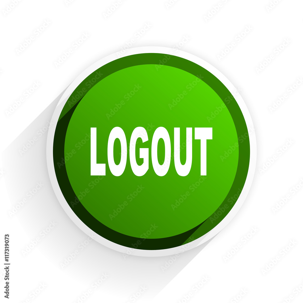 Poster logout flat icon with shadow on white background, green modern design web element