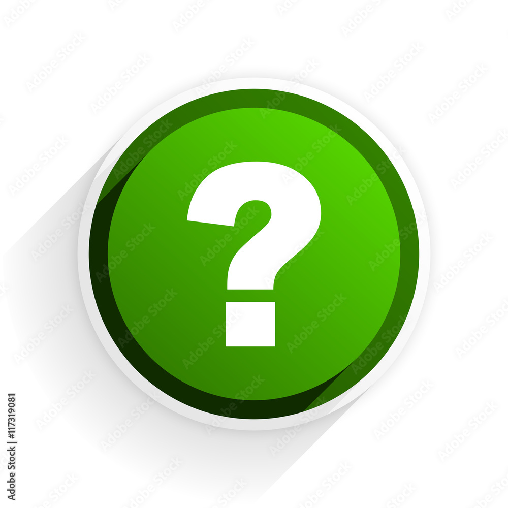 Poster question mark flat icon with shadow on white background, green modern design web element