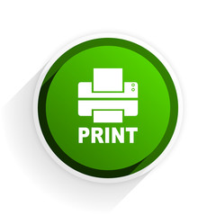 printer flat icon with shadow on white background, green modern design web element