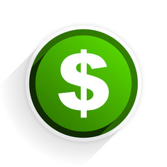 dollar flat icon with shadow on white background, green modern design web element